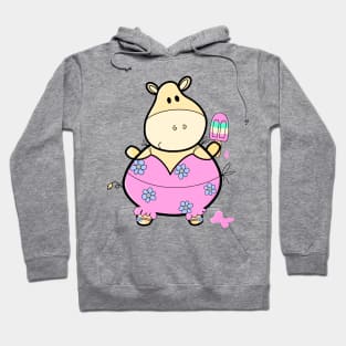 Cute chubby hippo with rainbow popsicle Hoodie